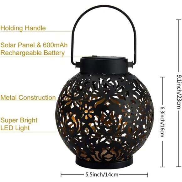 outdoor solar hanging lantern lights metal led decorative garden patio yard deco - Picture 3 of 7